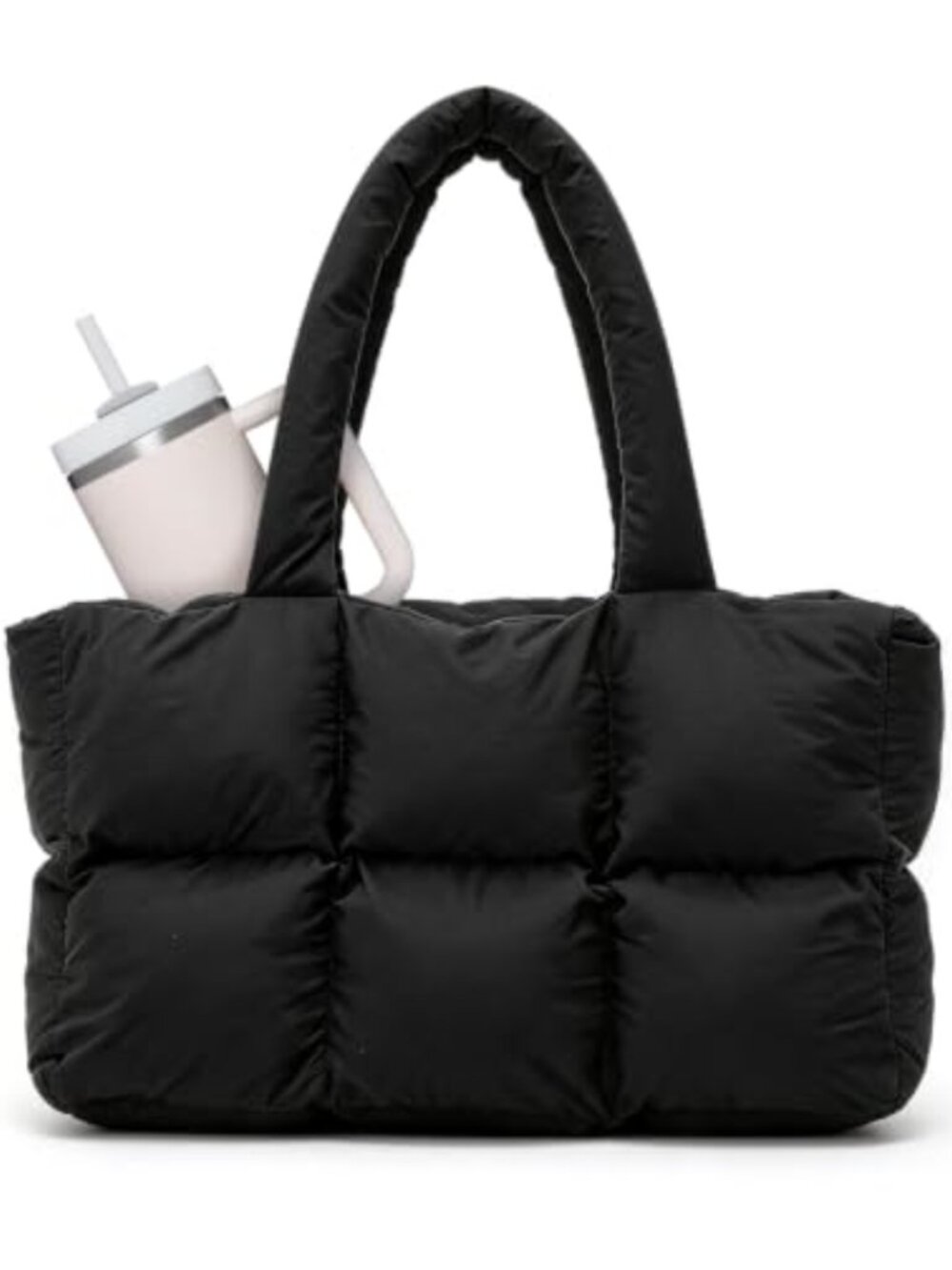 Quilted Puffer Tote Bag Women Large Capacity Lightweight Shoulder Handbag Work